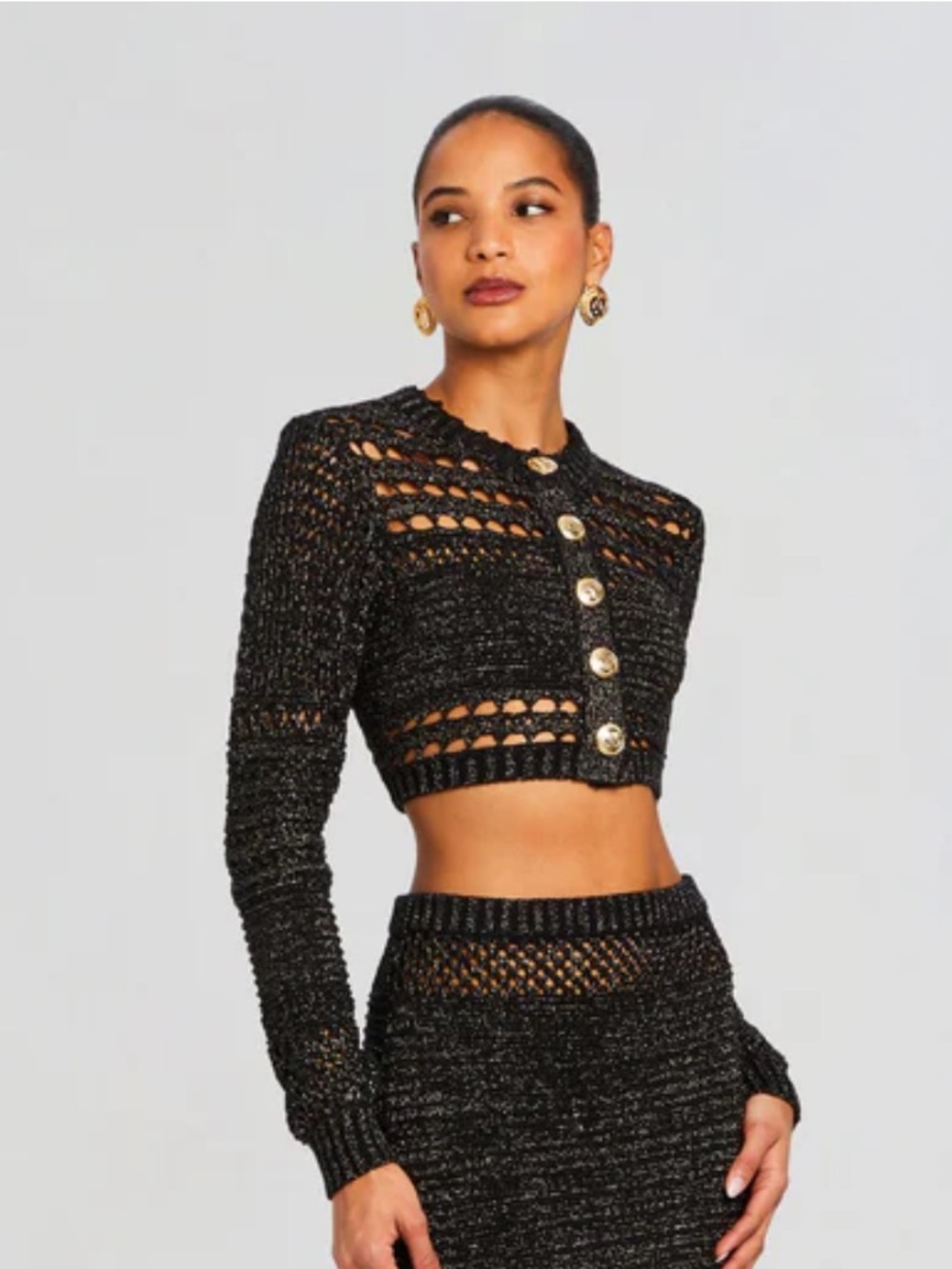 Retrofete NICO Black Knit Cardigan with Gold Lurex. Size M